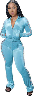 Womens Velour Tracksuit 2 Piece Set - Soft Zip Crop Top & Joggers Sets