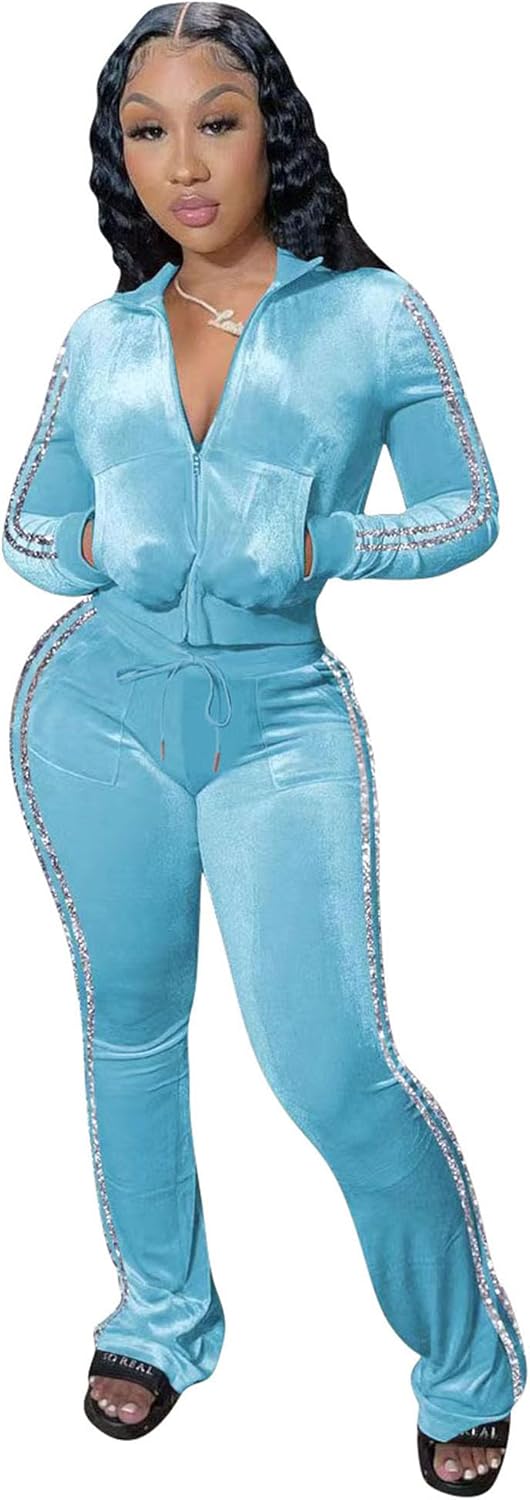 Womens Velour Tracksuit Two Piece Outfit for Stylish Comfort