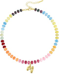 KissYan Initial Necklaces for Women - Colorful Beaded Gemstone Choker