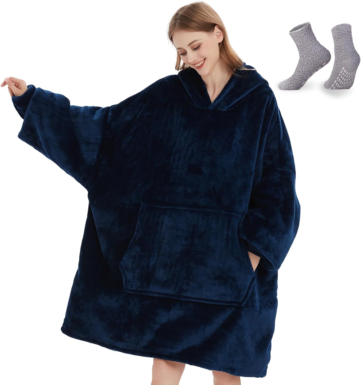 Wearable Blanket Hoodie with Fuzzy Socks - Cozy Christmas Gift