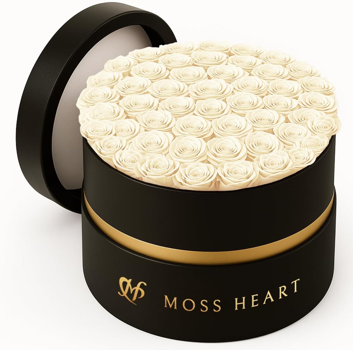 50 Preserved Roses in Round Box for Eternal Love and Elegance