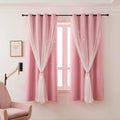 Pink Curtains for Girls Bedroom 42W x 84L - Double Layer Star Cutouts