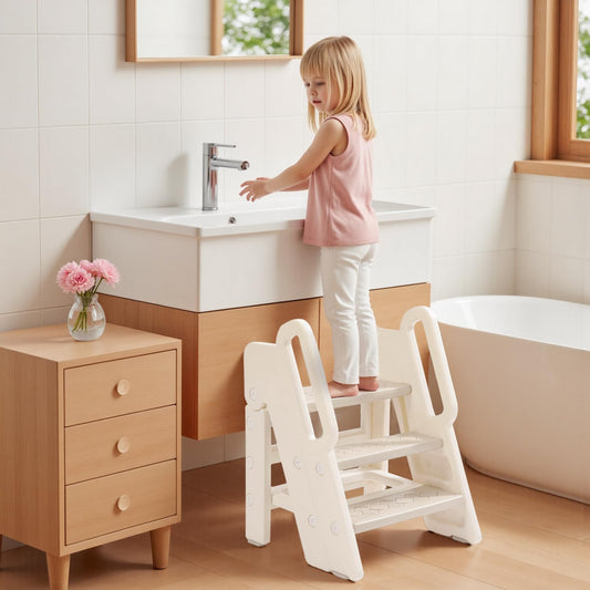 Kids Step Stool for Bathroom and Kitchen, Non-Slip Toddler Helper