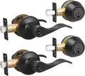 Exterior Door Lever Lockset with Deadbolt Matte Black - Durable Keyed