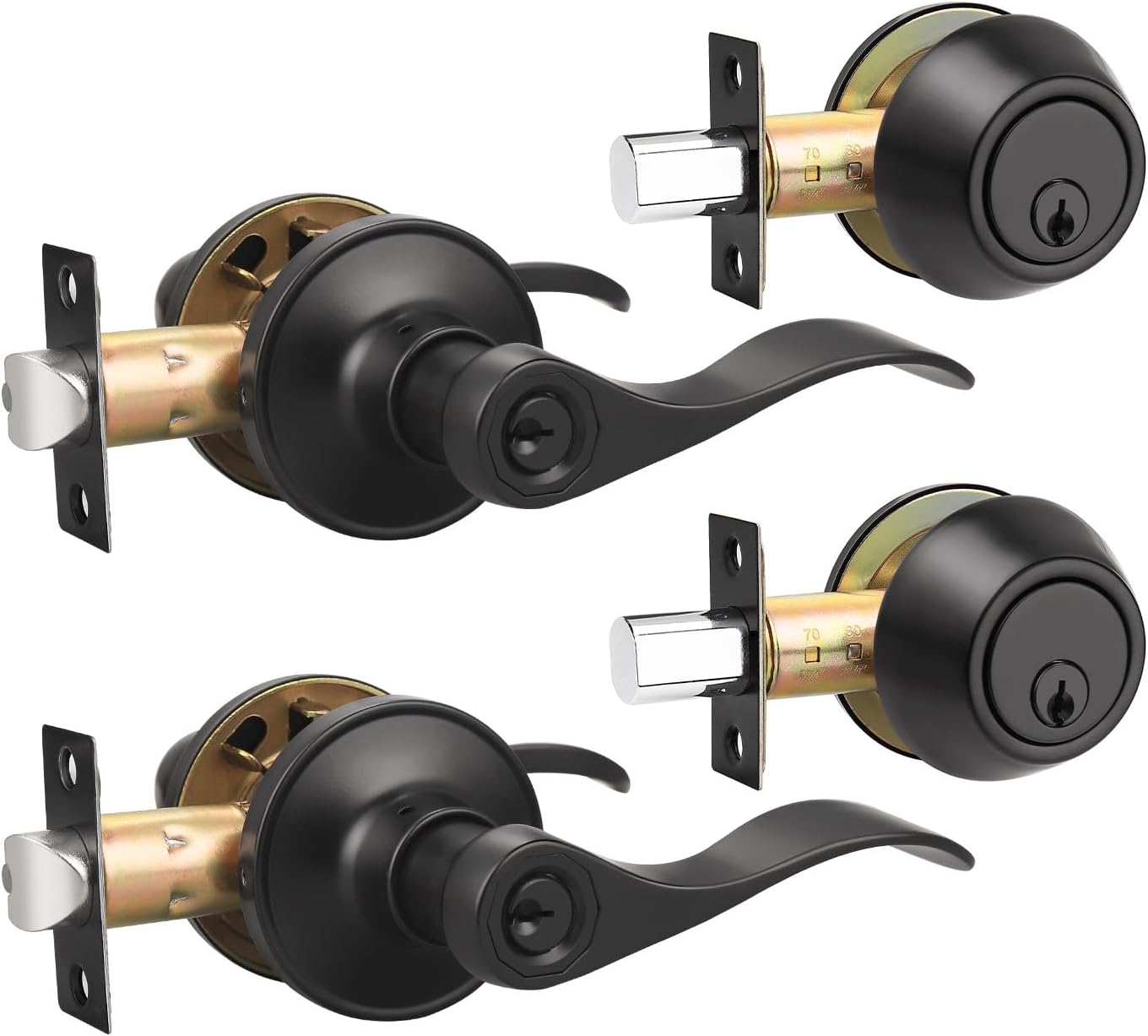 Gobrico 2 Pack Exterior Door Lever Lockset with Deadbolt Security