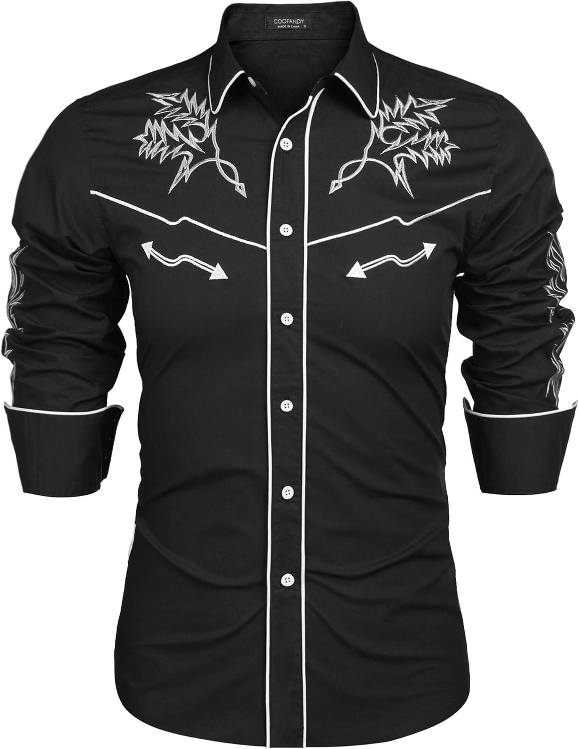 COOFANDY Men's Western Cowboy Shirt with Unique Embroidery Design
