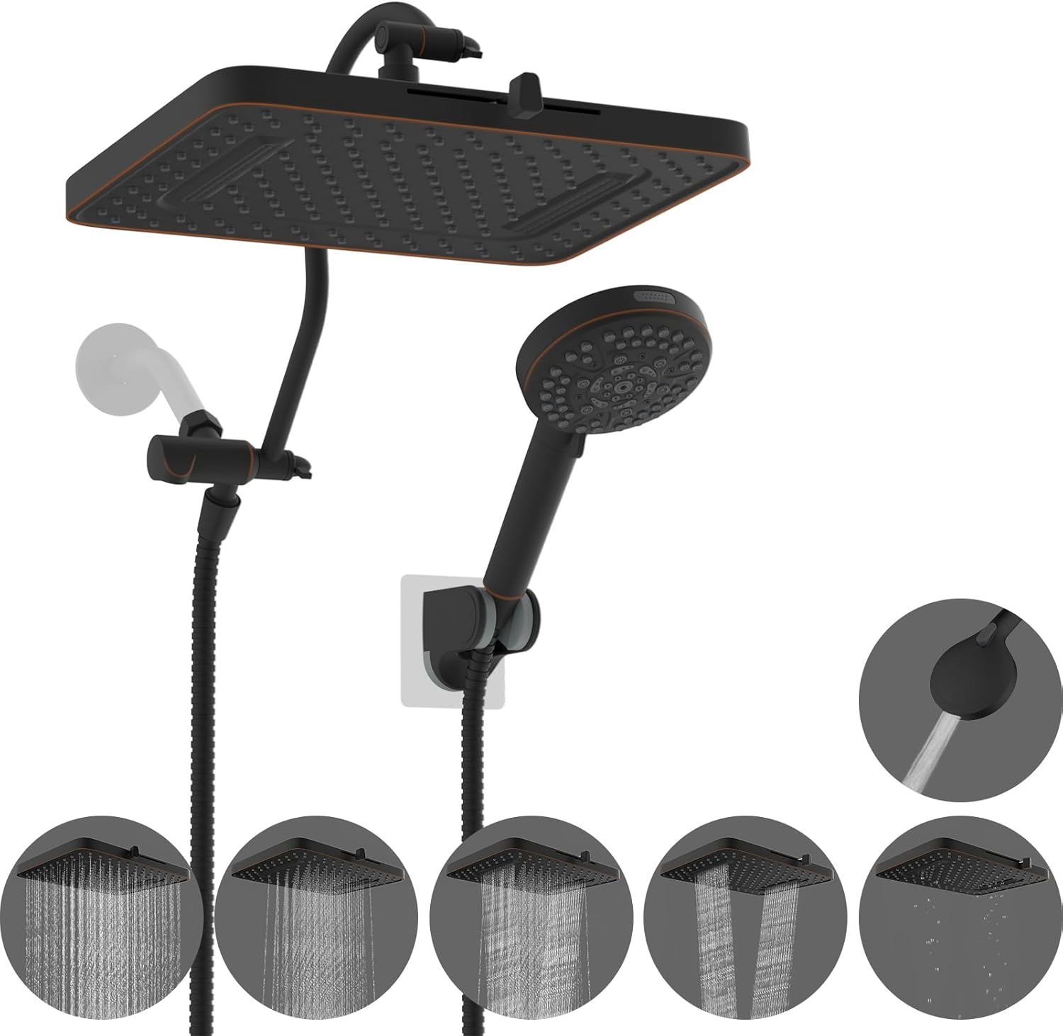 Hibbent 5-Spray 13-Inch Shower Head with Handheld Combo