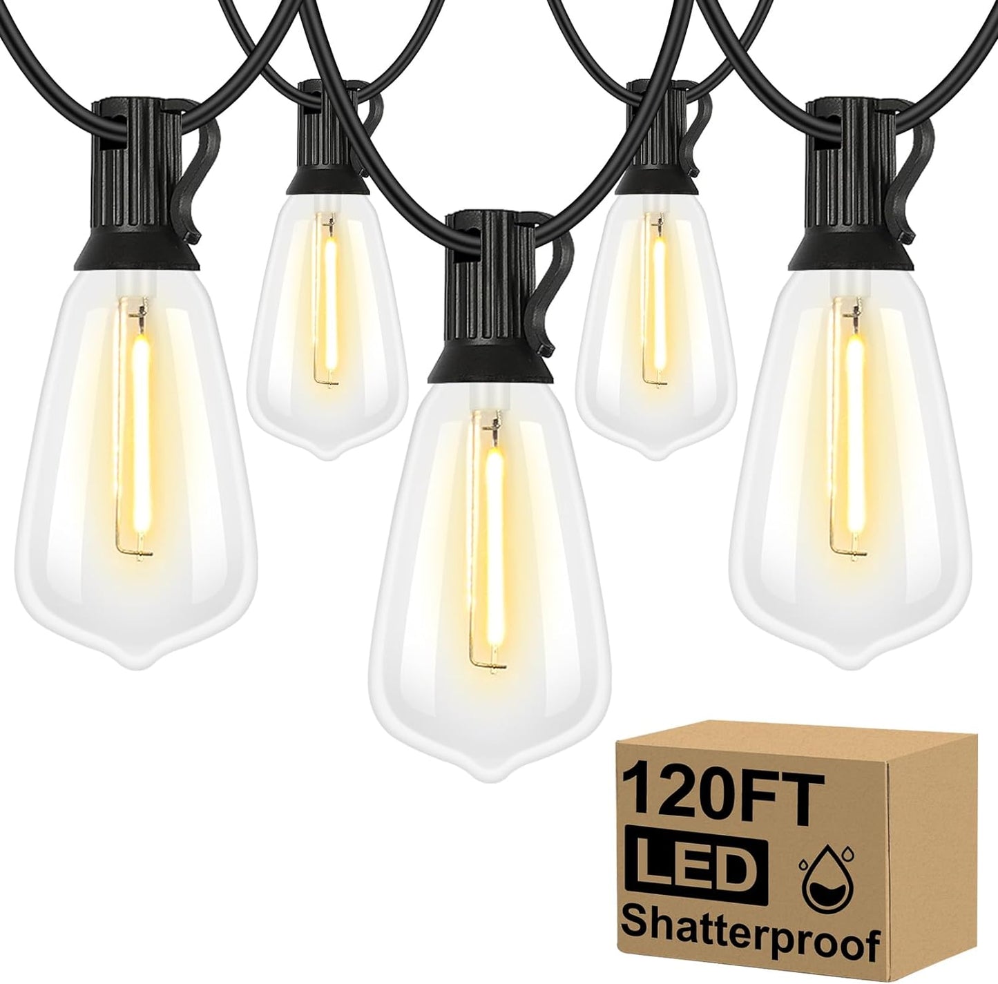 120FT Outdoor String Lights with Vintage Bulbs for Ambience