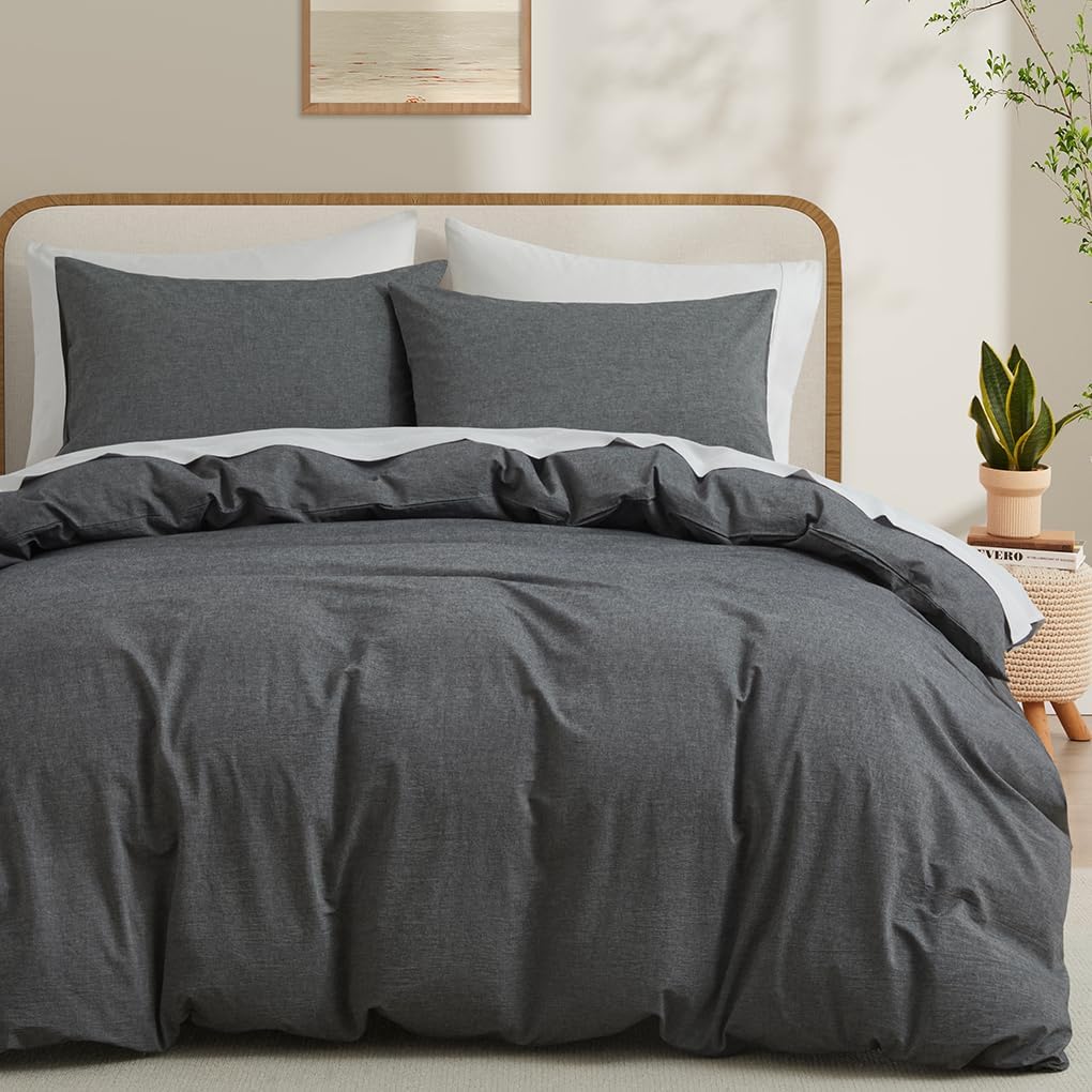 LOVQUE 100% Washed Cotton Duvet Cover Queen Size for Comfort