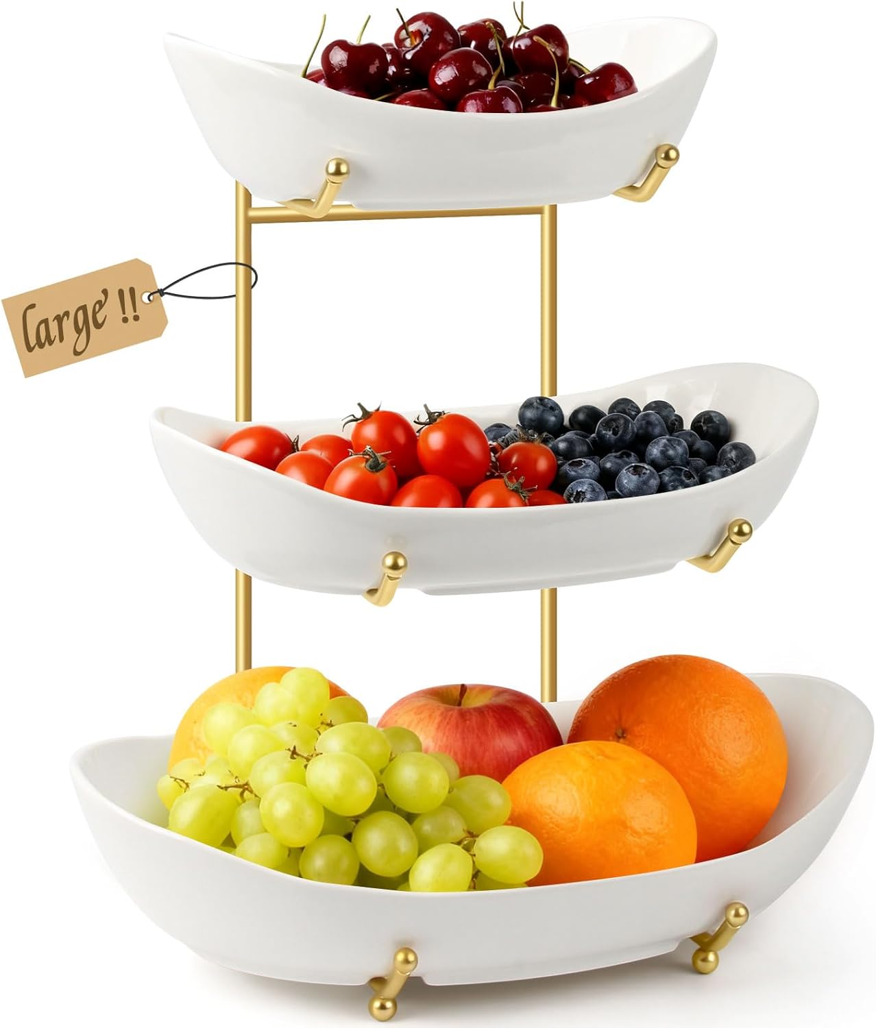 Elegant 3 Tier Ceramic Fruit Bowl for Kitchen Countertop