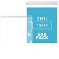 10 in x 10 in Reclosable Zip Bags 500 Count - Strong 2mil Resealable