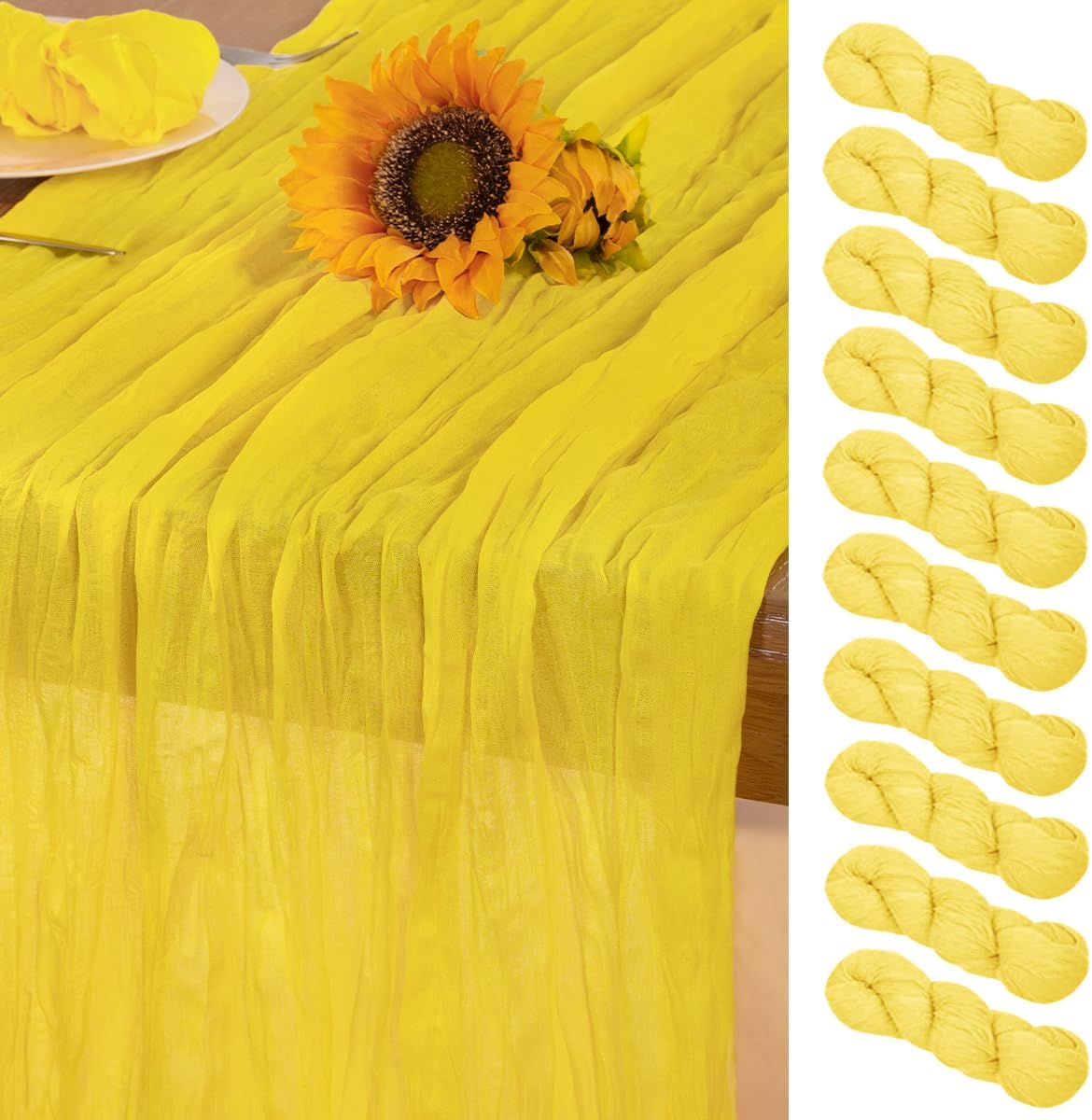 Lemon Yellow Cheesecloth Table Runner Set for Elegant Decor
