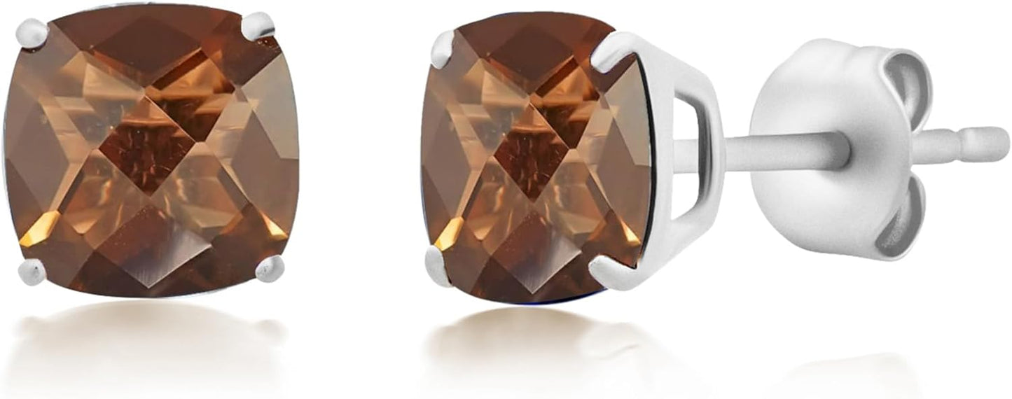 925 Sterling Silver Cushion Cut Gemstone Stud Earrings for Women