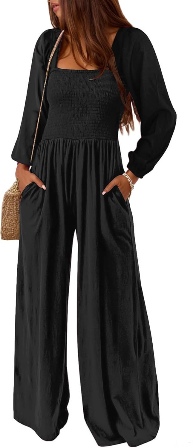AUXDIO Womens Casual Square Neck Long Sleeve Jumpsuit Review