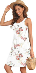 Women Sleeveless Midi Pleated Tank Dress - Lightweight Rayon Blend