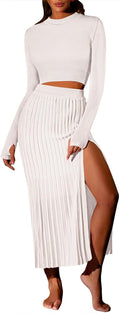 Pink Queen Women's 2 Piece Sweater Set - Flattering Ribbed Knit