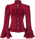 Mingyuezai Victorian Blouse Womens Gothic Pirate Shirt - Ruffle Lotus