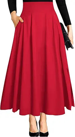 RANPHEE Women's Ankle Length High Waist Flowy Maxi Skirt