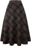 Long Plaid Wool Skirt for Women - High Waist Flared Maxi