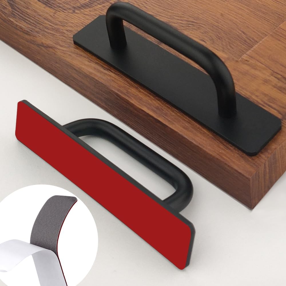 12 Pack 4 1/4 Inch Self-Adhesive Matte Black Cabinet Handles
