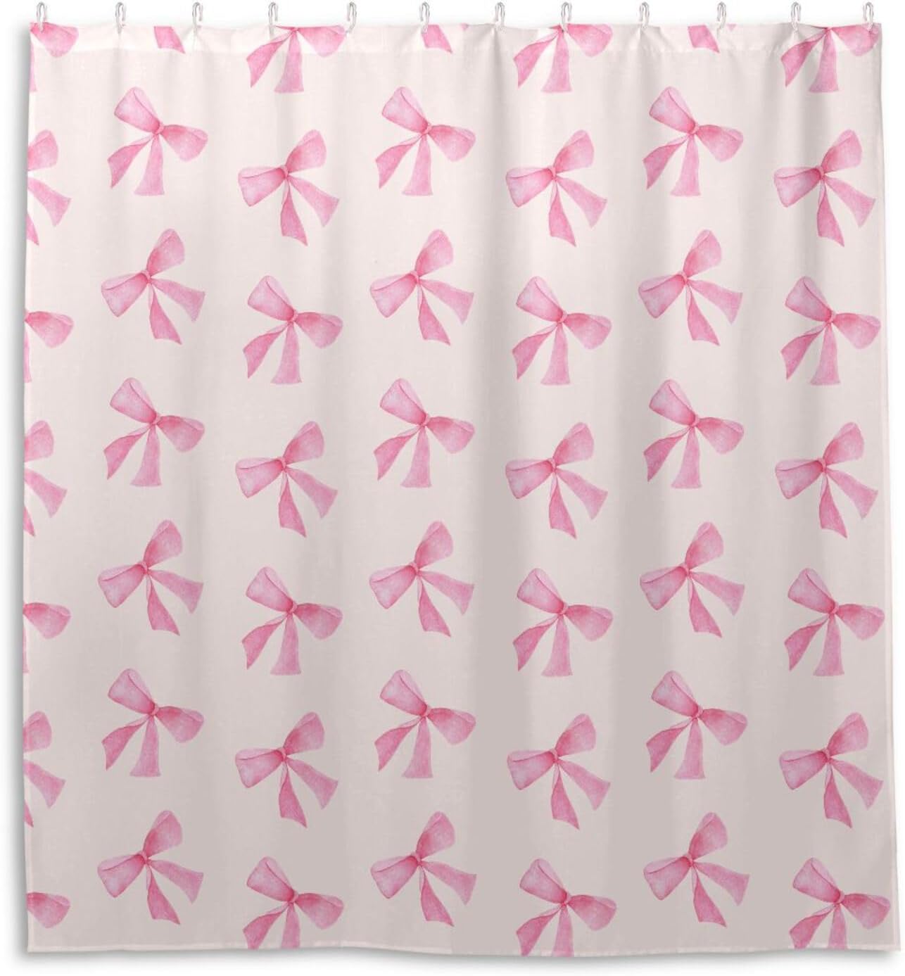 Pink Bow Shower Curtain Set - Waterproof Fabric, 12 Hooks - 66x72
