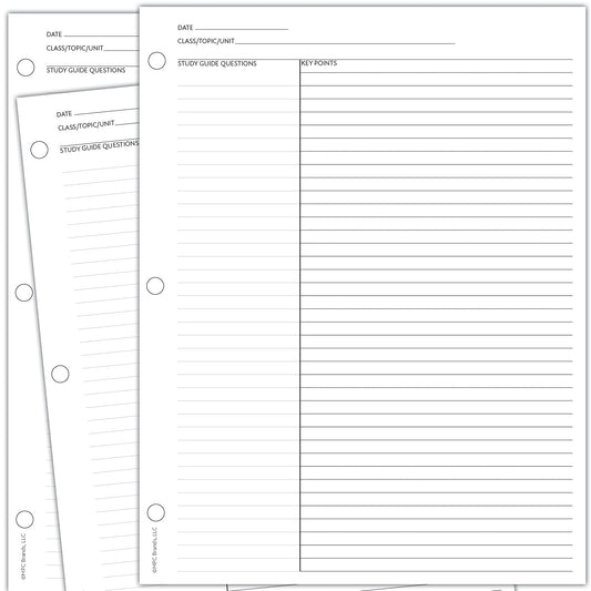 MPC Cornell Notes Study Sheets, White, Double-Sided