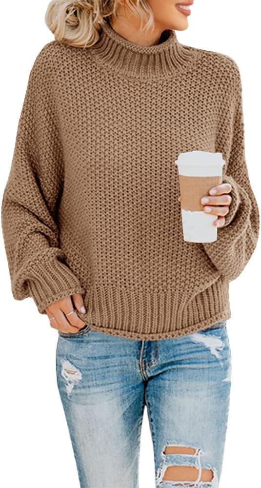 Oversized Turtleneck Sweater for Women - Cozy Knit Pullover