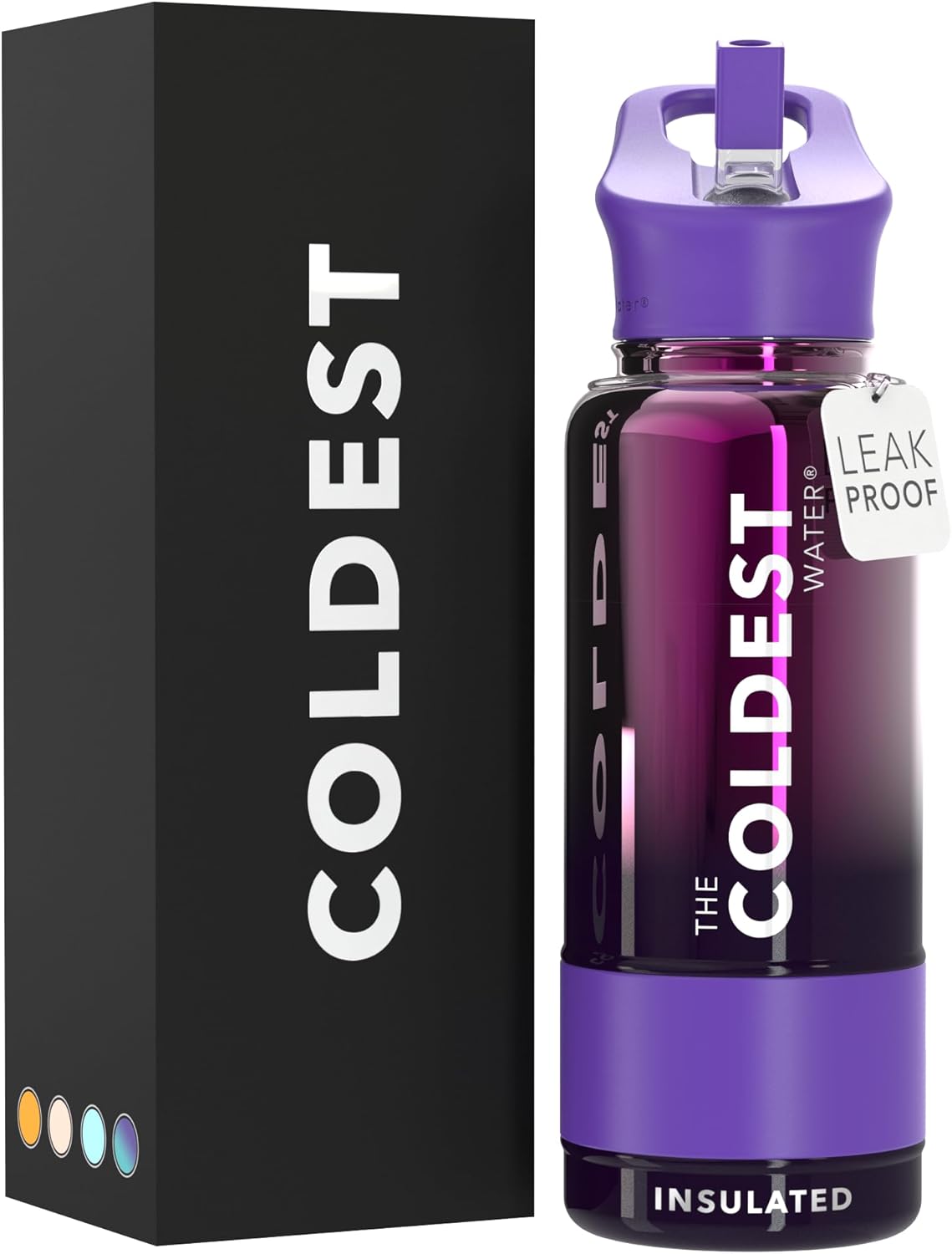 Coldest Insulated Water Bottle with Straw Lid - 32 oz Purple Nova