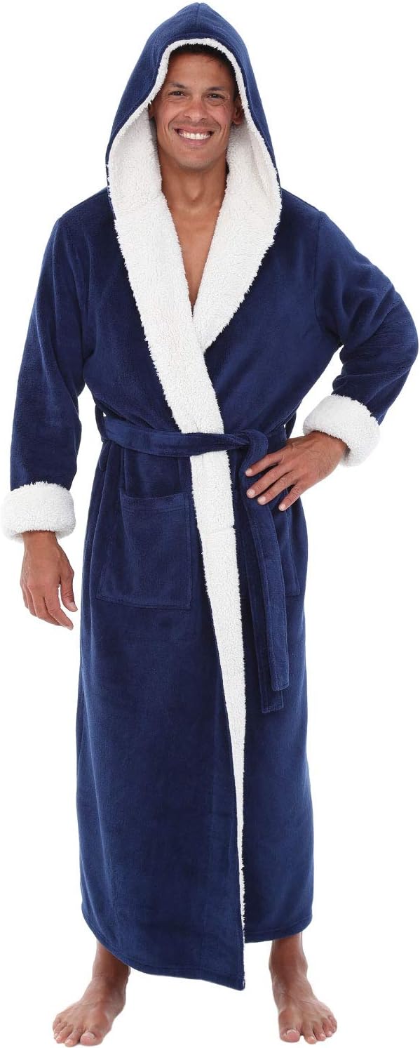 Plush Mens Robe with Hood - Thick and Warm Sherpa Bathrobe