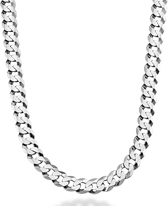 Miabella Solid 925 Sterling Silver 9mm Diamond-Cut Cuban Link Necklace