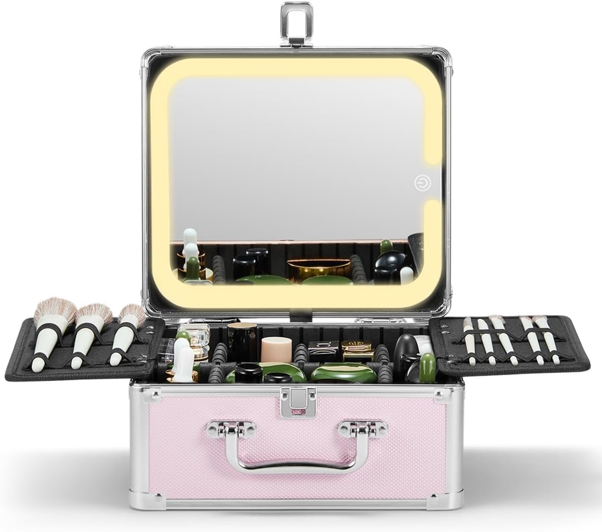 Qislee Makeup Box with Lighted Mirror and Adjustable Dividers