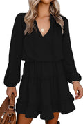 Long Sleeve Tie Neck Ruffle Tiered A Line Mini Dress (Style YQZ1)