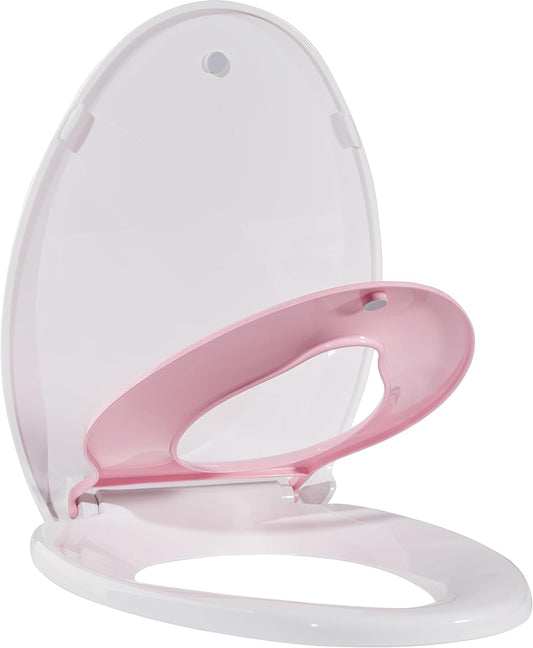 Elongated Toilet Seat with Built-in Potty Training for Kids