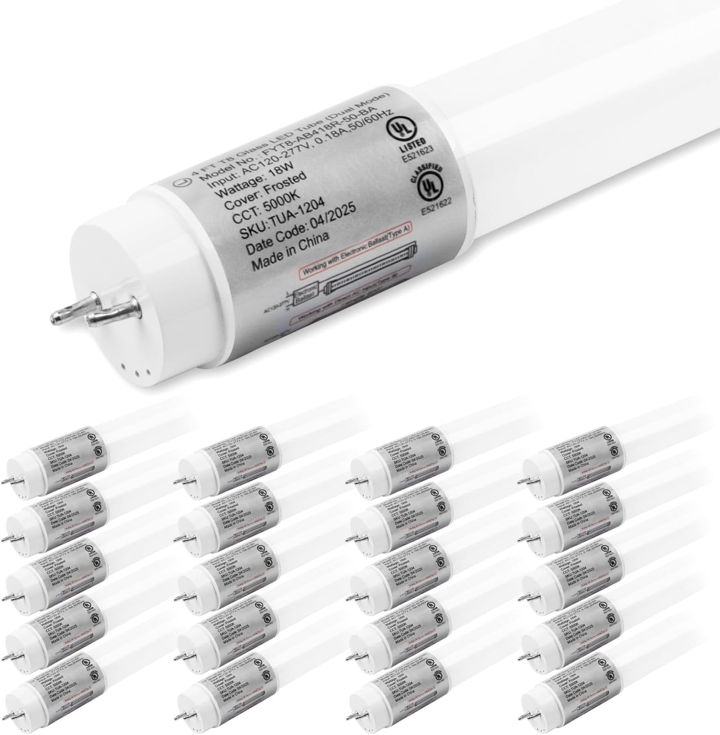 Hykolity 20 Pack 4FT LED T8 Hybrid Light Tube for Bright Spaces