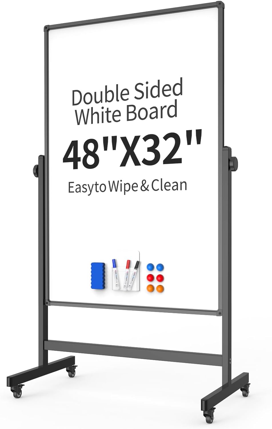 48x32in Mobile Whiteboard with Adjustable Height and Wheels