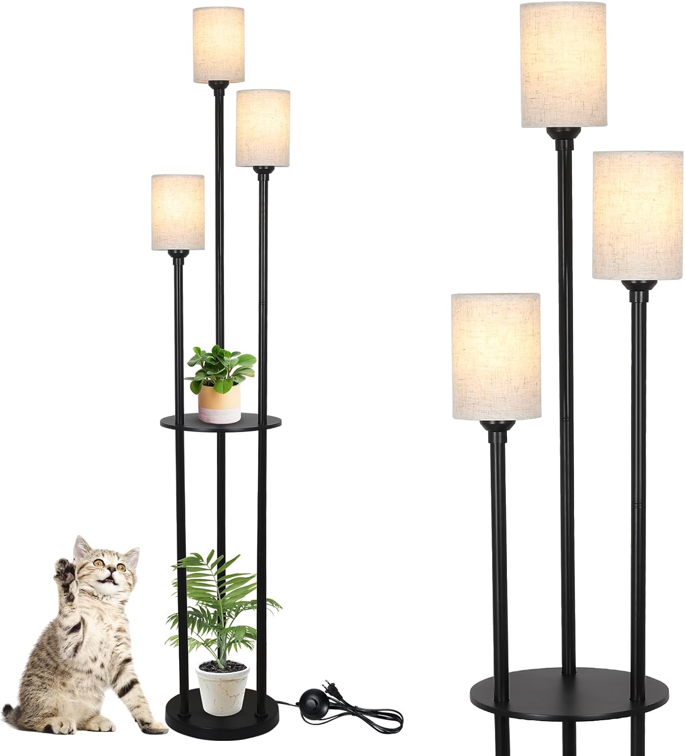 Modern 3-Light Floor Lamp with Shelves for Living Room Decor