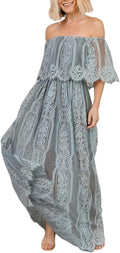 Women's Floral Lace Maxi Dress with Off The Shoulder Design