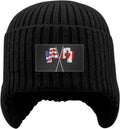 Winter Beanie with Brim and Ear Flaps - Warm Fleece Lined Knit