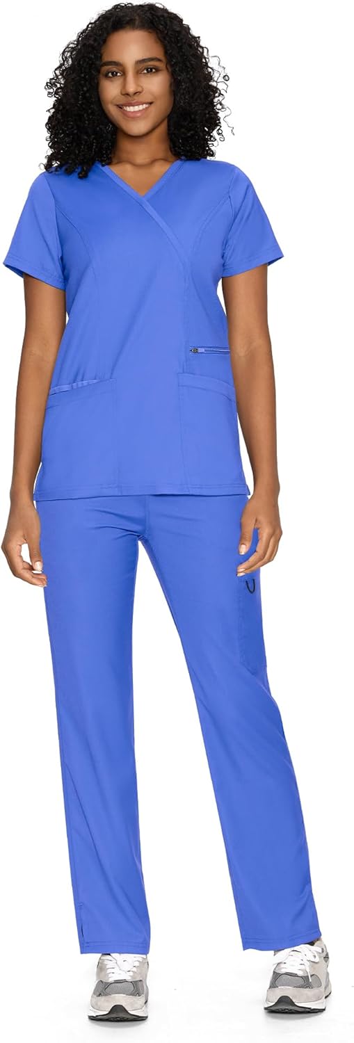COZYFIT Scrubs for Women - Soft Fabric Mock Wrap Top & Pants