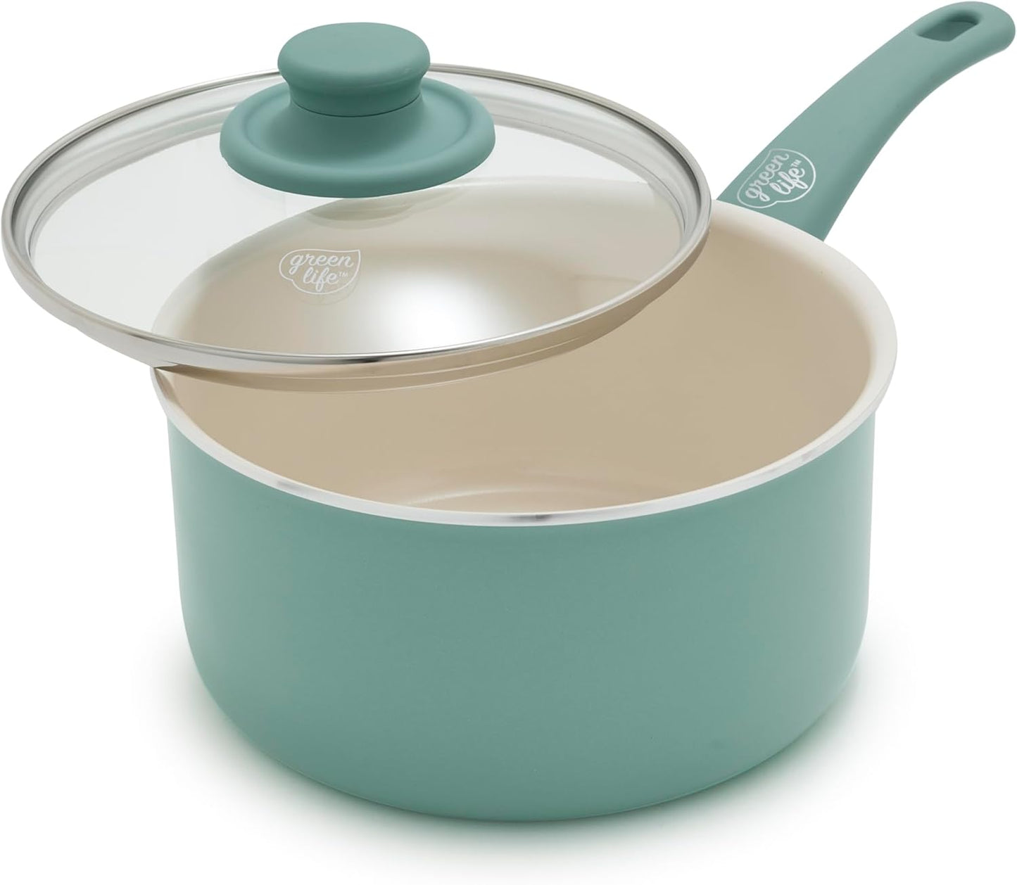GreenLife 2 Quart Ceramic Nonstick Saucepan for Healthy Cooking