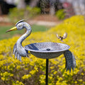 Metal Bird Bath with Crane Decor for Garden and Patio Use
