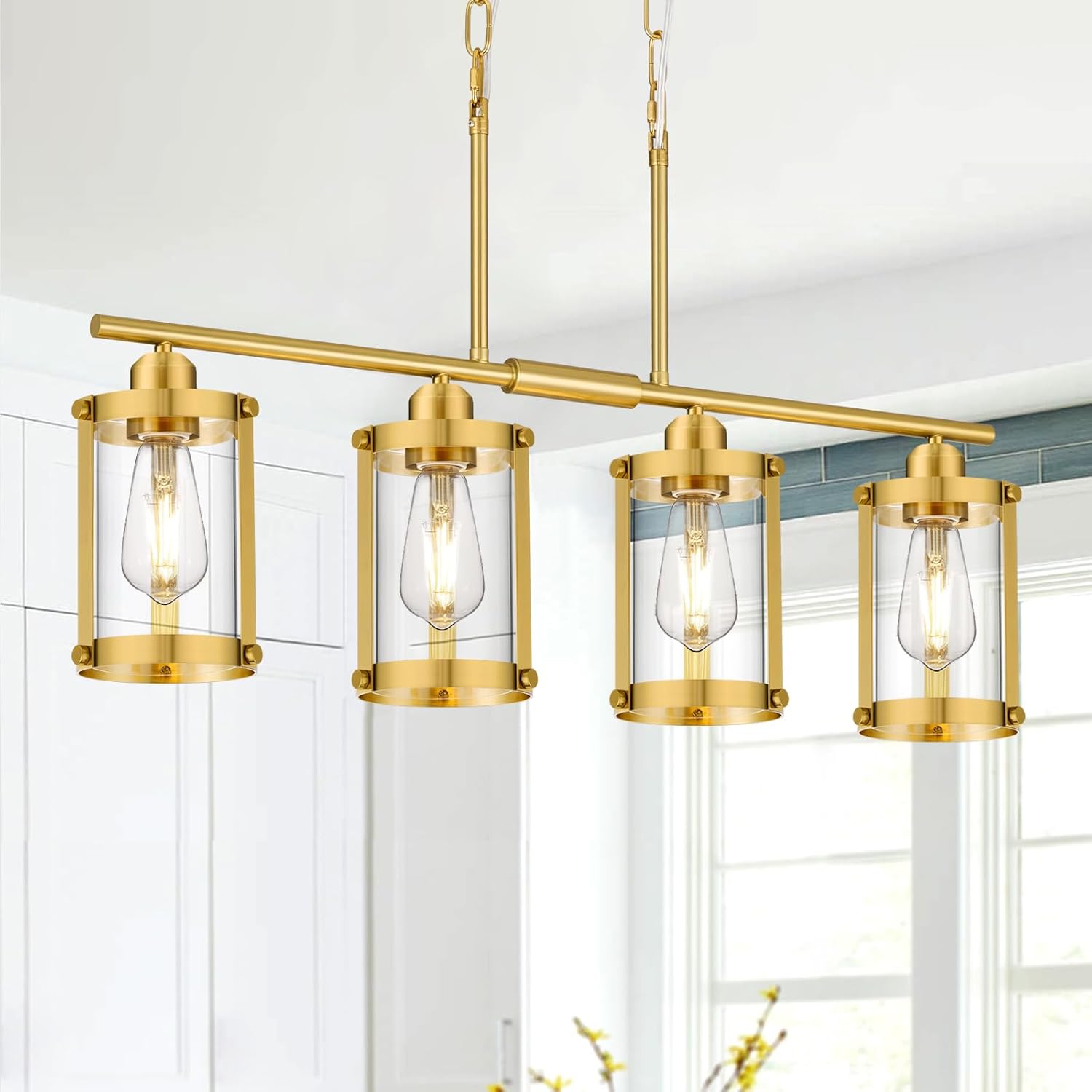 4-Light Kitchen Island Lighting with Brushed Gold Finish