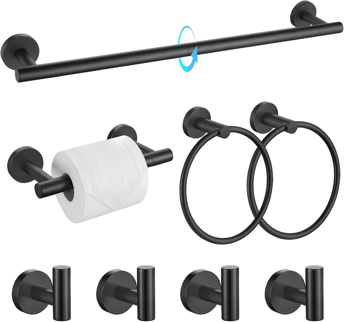8-Pieces Matte Black Bathroom Hardware Set for Modern Homes