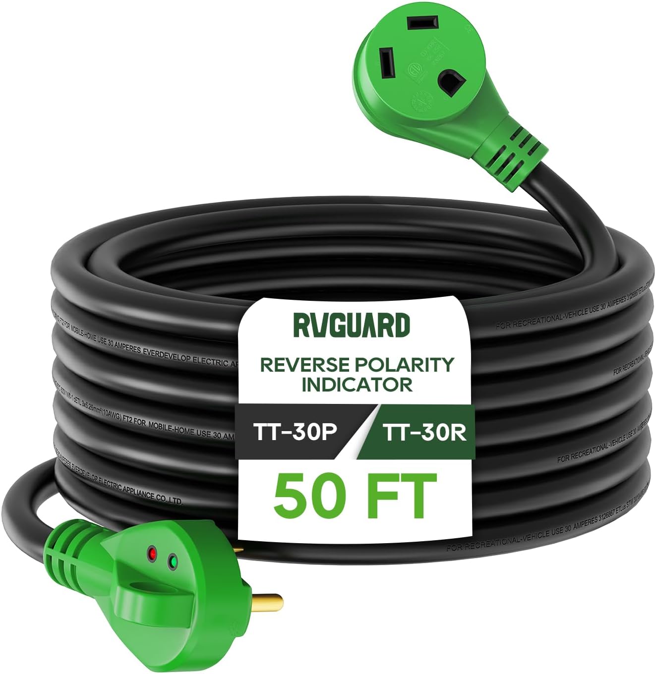 RVGUARD 30 Amp 50 Foot RV Extension Cord with Indicator Features