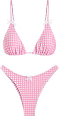 Women's Bikini Set Tie Back Bowknot Two Piece Swimsuit - Gingham