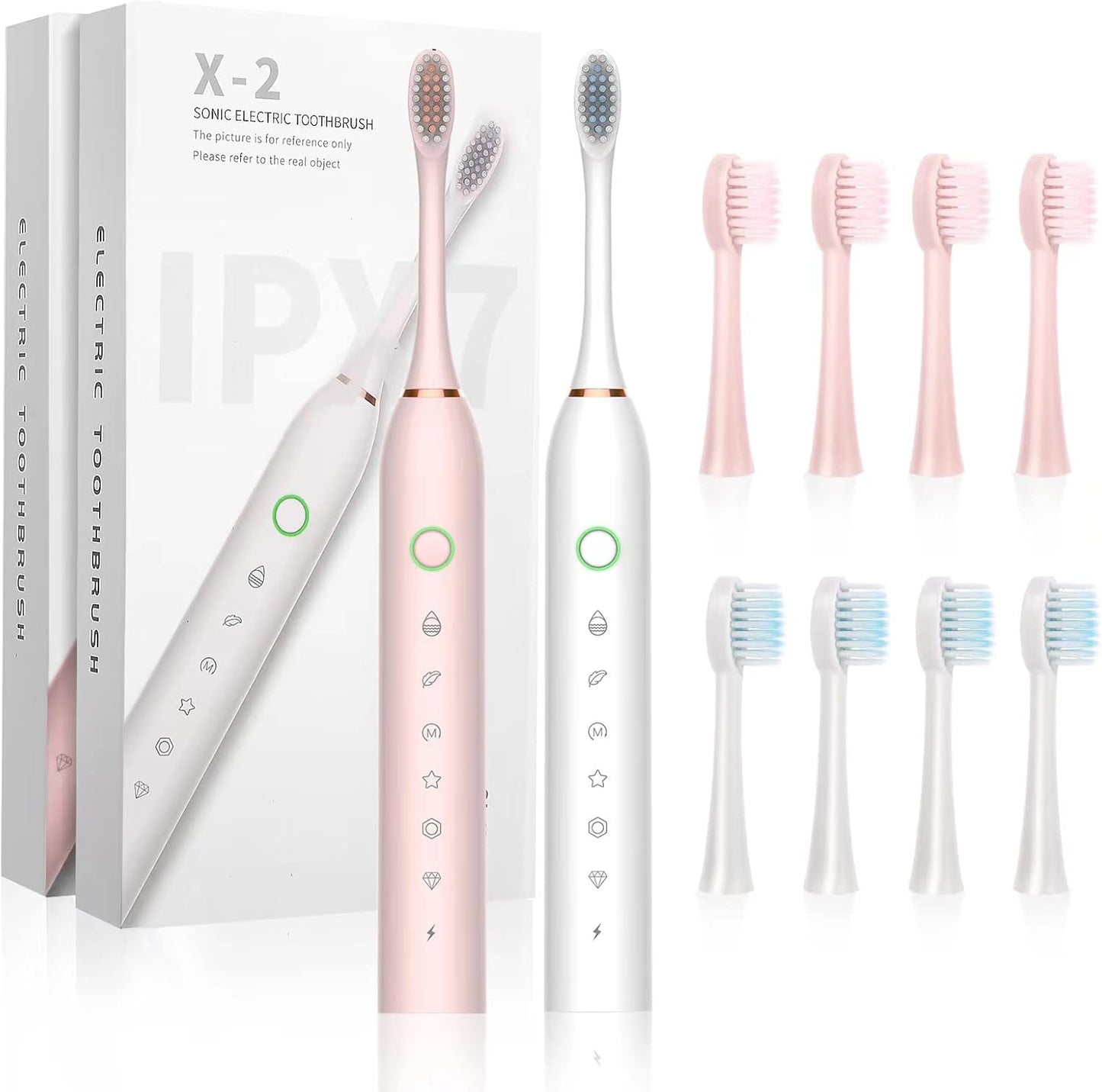 2 Pack Sonic Electric Toothbrush for Adults and Kids with 8 Heads