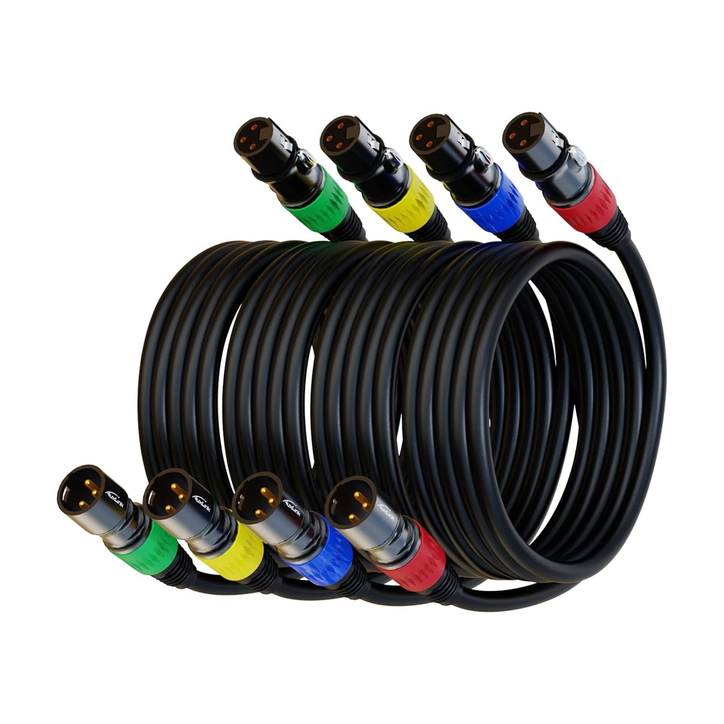 XLR Cables 25 ft 4 Pack with Gold-Plated Connectors for Sound