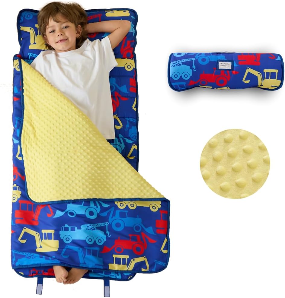 beeweed Toddler Nap Mat with Removable Pillow & Minky Blanket