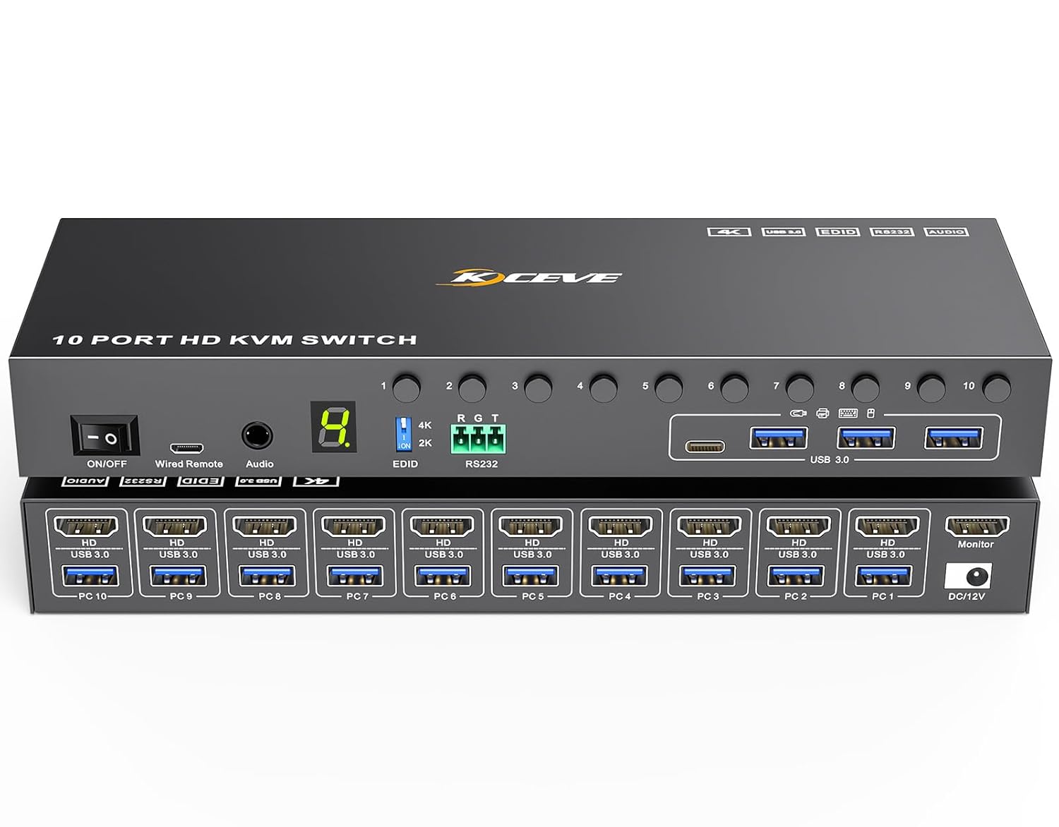 10 Port HDMI KVM Switch for 10 Computers with USB 3.0 Support