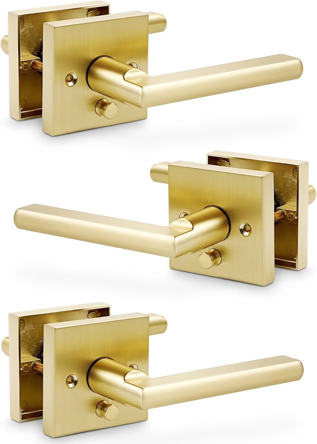 Linkaa Privacy Door Lever Gold Satin Brass Handles with Lock